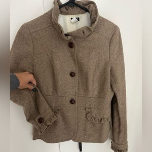 J Crew Tan Wool Ruffled Blazer